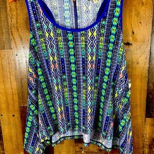 Eyeshadow Womens Sleeveless Tank Top Blouse Blue Green‎ Back Zipper Size Large
